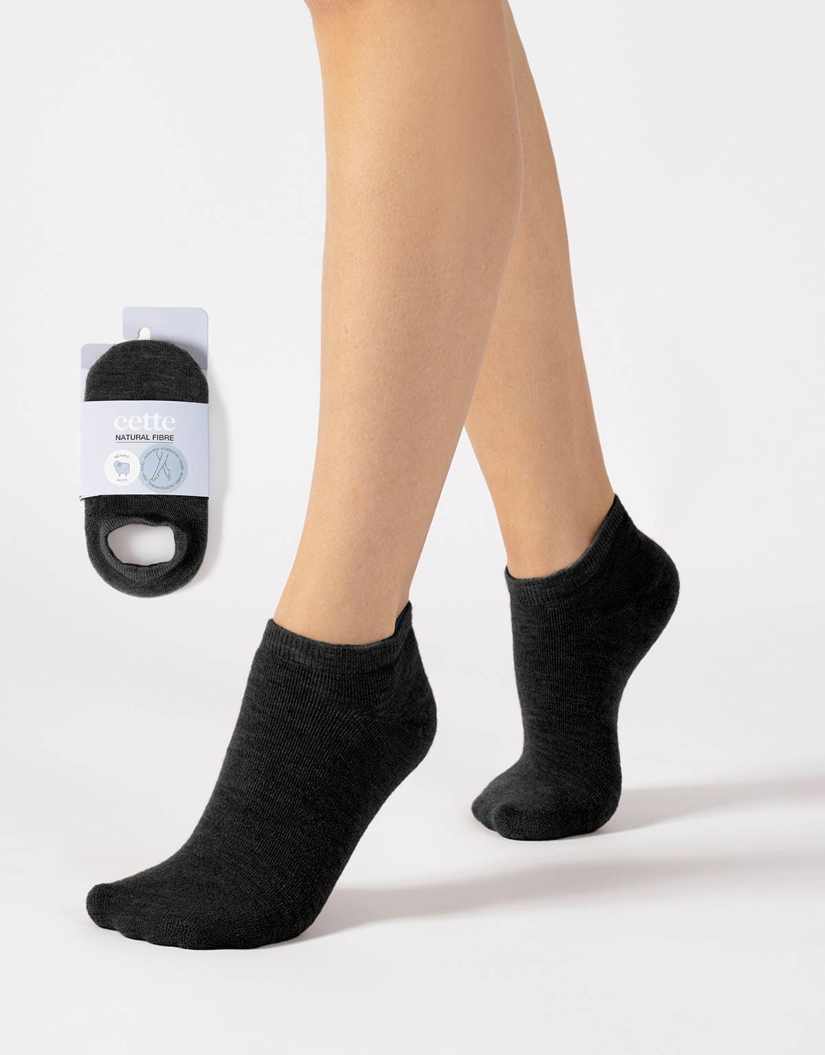 Cette - Merino Wool Footies Wool Invisible Socks Trainer Warm Socks: White / 35/38