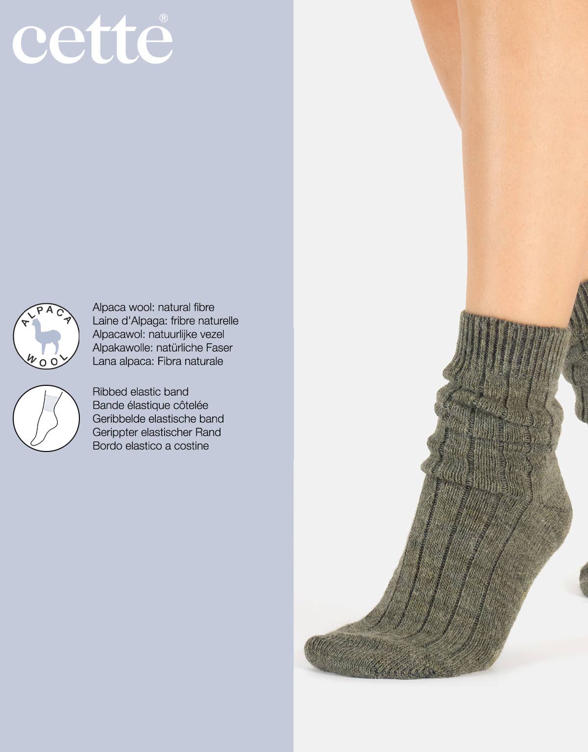 Cette - Alpaca Wool Socks Ribbed Pattern, Winter Socks : One Size