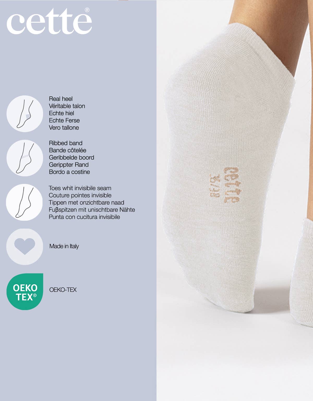 Cette - Merino Wool Footies Wool Invisible Socks Trainer Warm Socks: White / 35/38