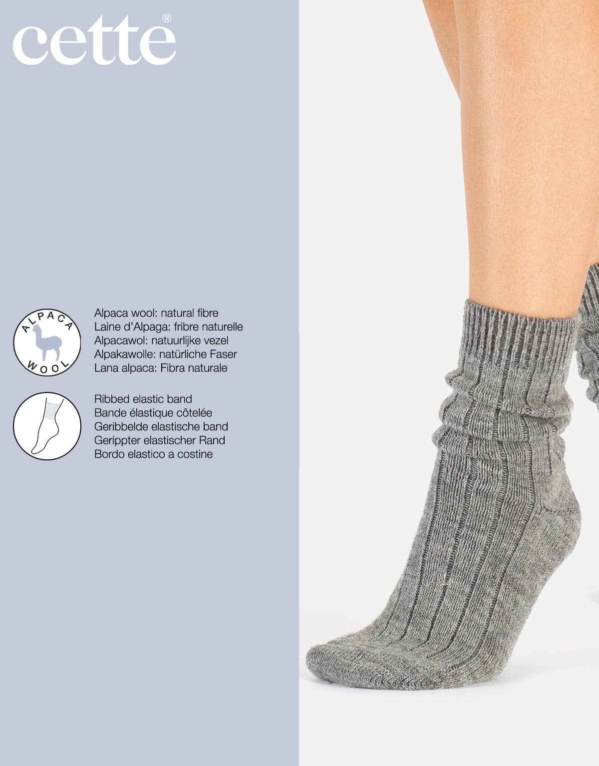 Cette - Alpaca Wool Socks Ribbed Pattern, Winter Socks : One Size