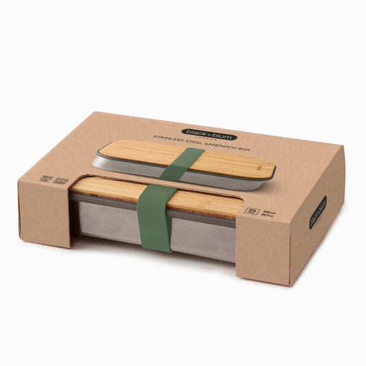 Bento Style Lunch Box - Stainless Steel Airtight Sandwich Box with Bamboo Lid - Olive