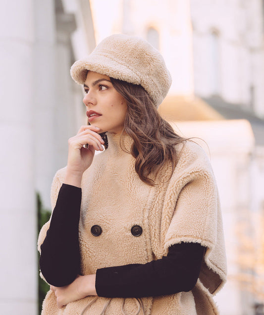 The Brielle Cap - Faux Fur in Camel