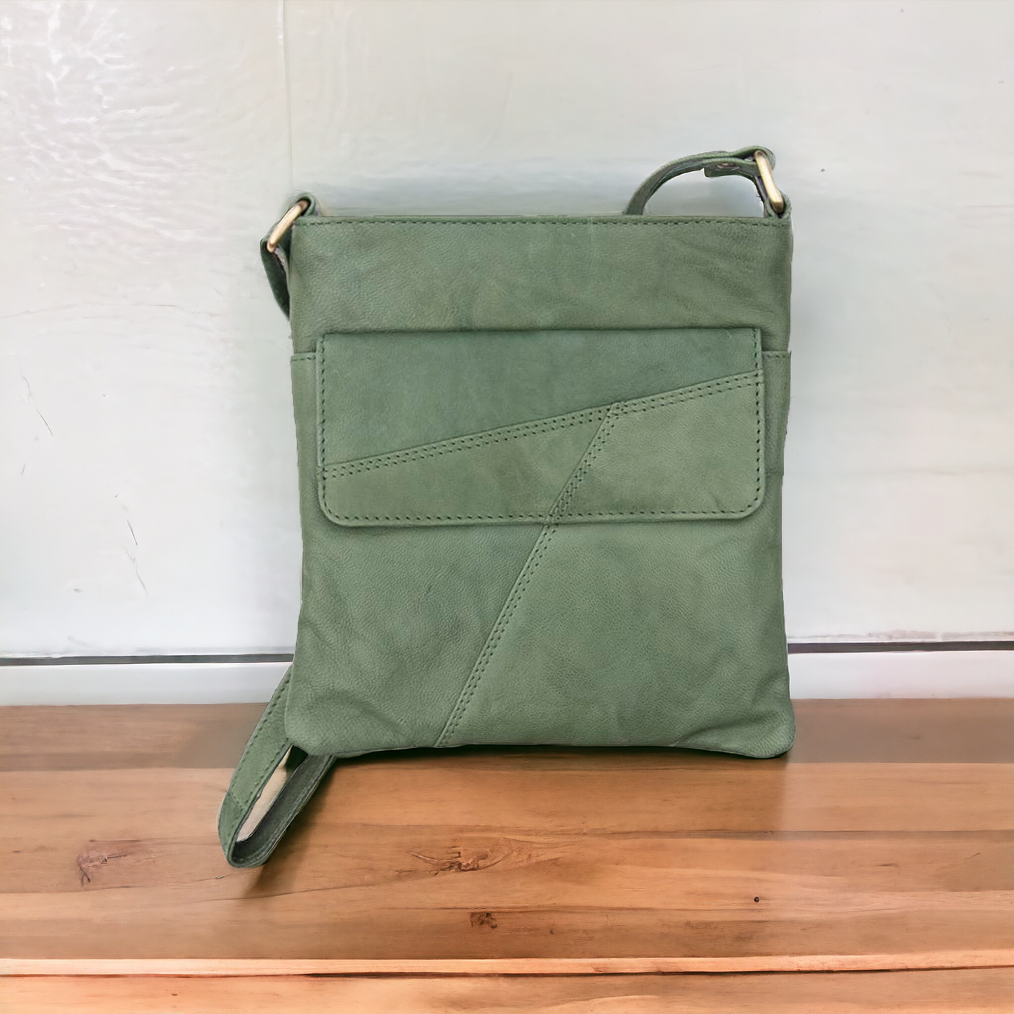 Crumble Crossbody Handbag (6550) in Sage | Real Leather