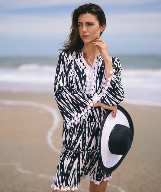 Pia Rossini- Kova Beach Dress - Black/White - Large UK14/16