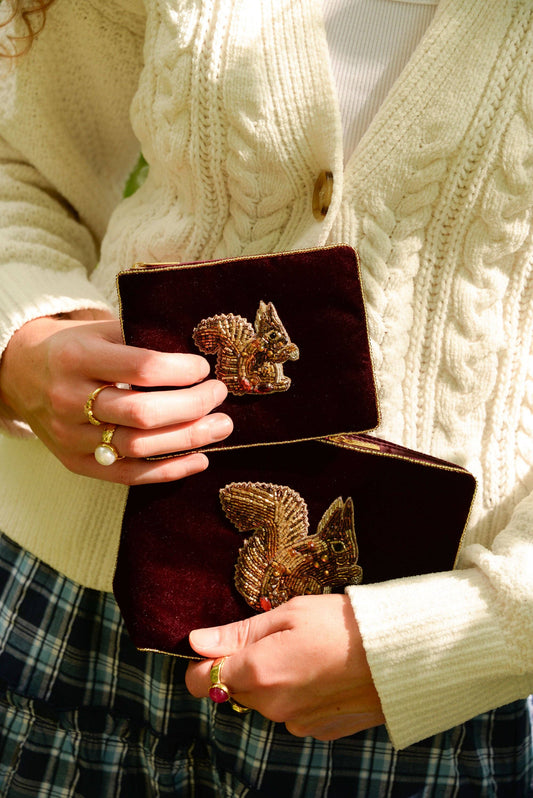 My Doris - BURGUNDY SQUIRREL SMALL VELVET POUCH