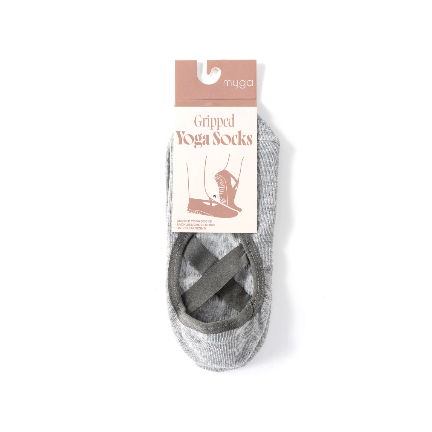 Myga Eco - Backless Cross-Strap Gripped Yoga Socks – Non-Slip.: Grey or Black