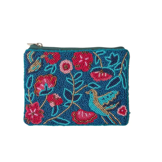 Earth Squared Teal Floral Beaded Purse