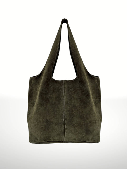 ITALIAN'S LEATHER - Giannina 221024 Suede Leather Shoulder Bag: Green