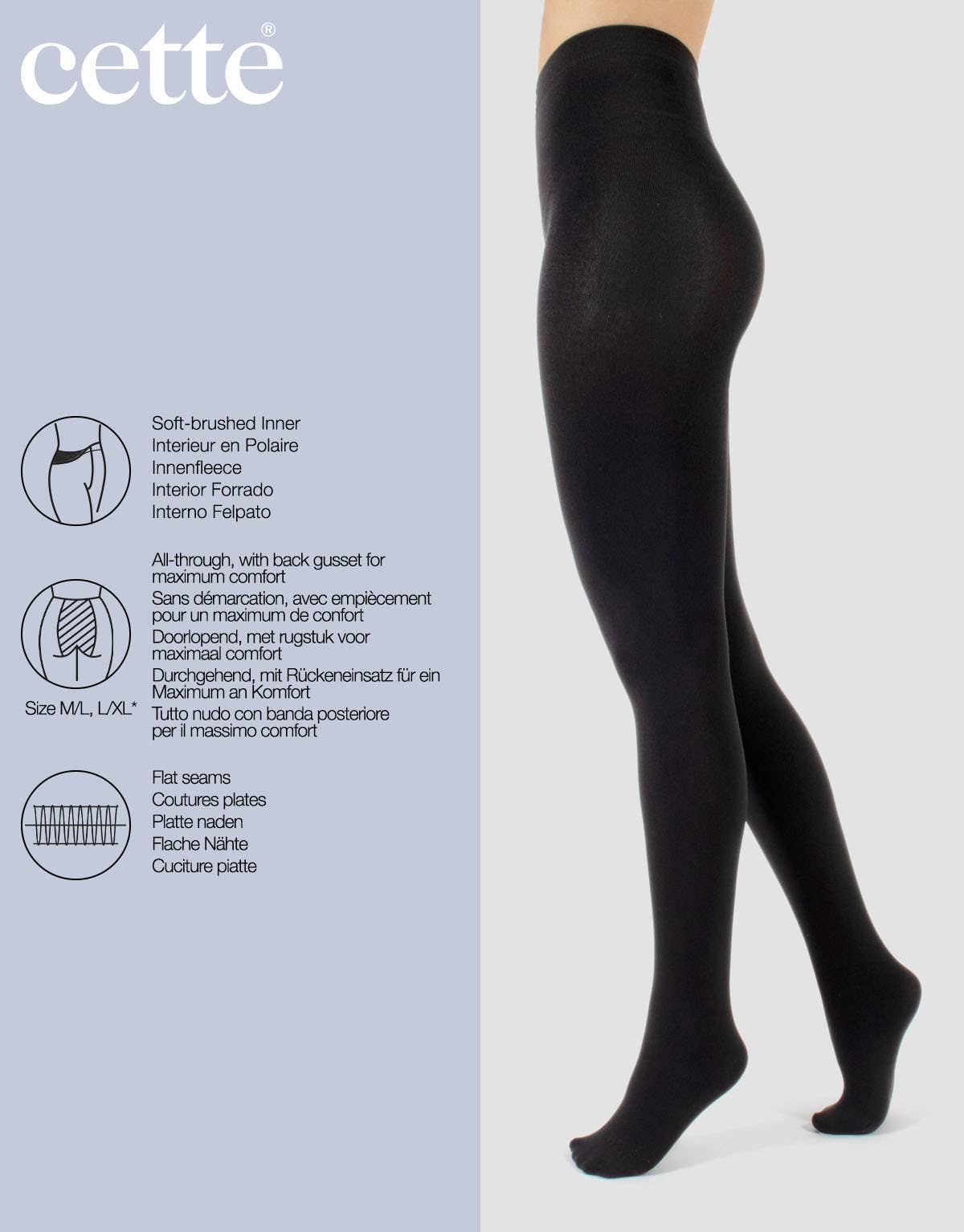 Cette - Thermal Tights with Warm Fleece Inner 300 DEN, Opaque Tights: Black