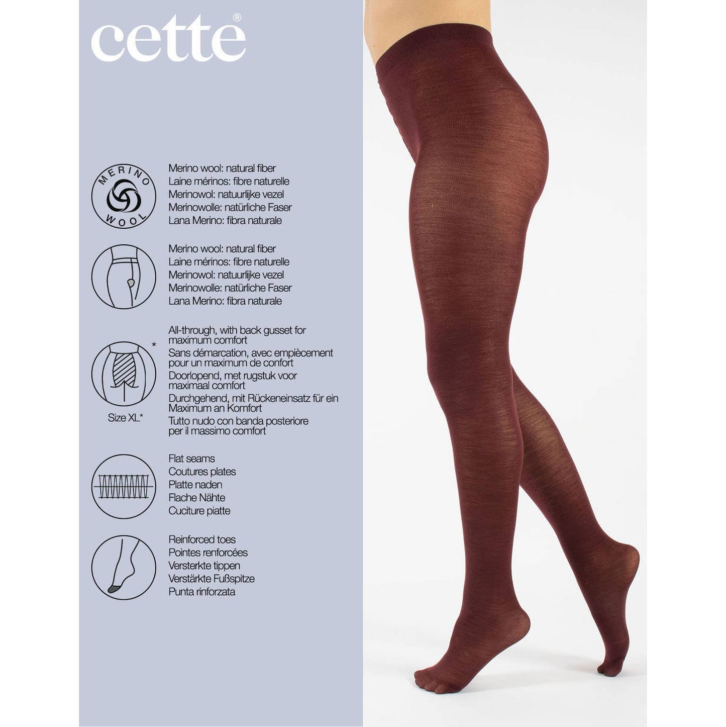Cette - Merino Wool Tights 100 Denier, Winter Opaque Tights in Black