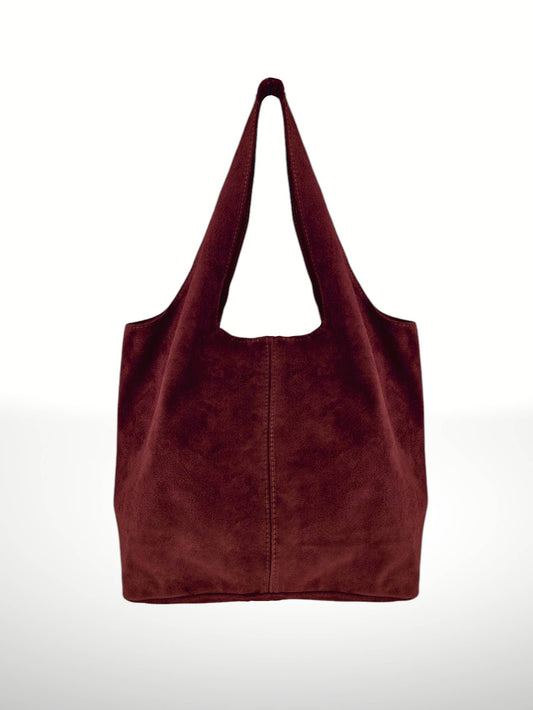 ITALIAN'S LEATHER - Giannina 221024 Suede Leather Shoulder Bag: Garnet