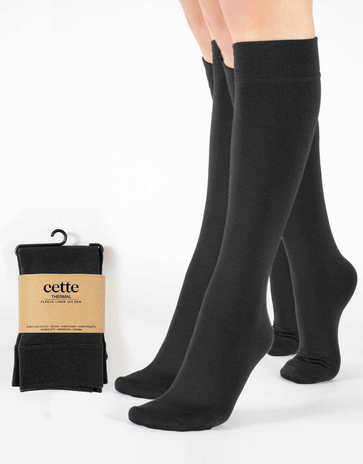Cette Thermal Ladies Knee High Socks with Fleece Lining in Black, Twin Pack One Size (35-38)