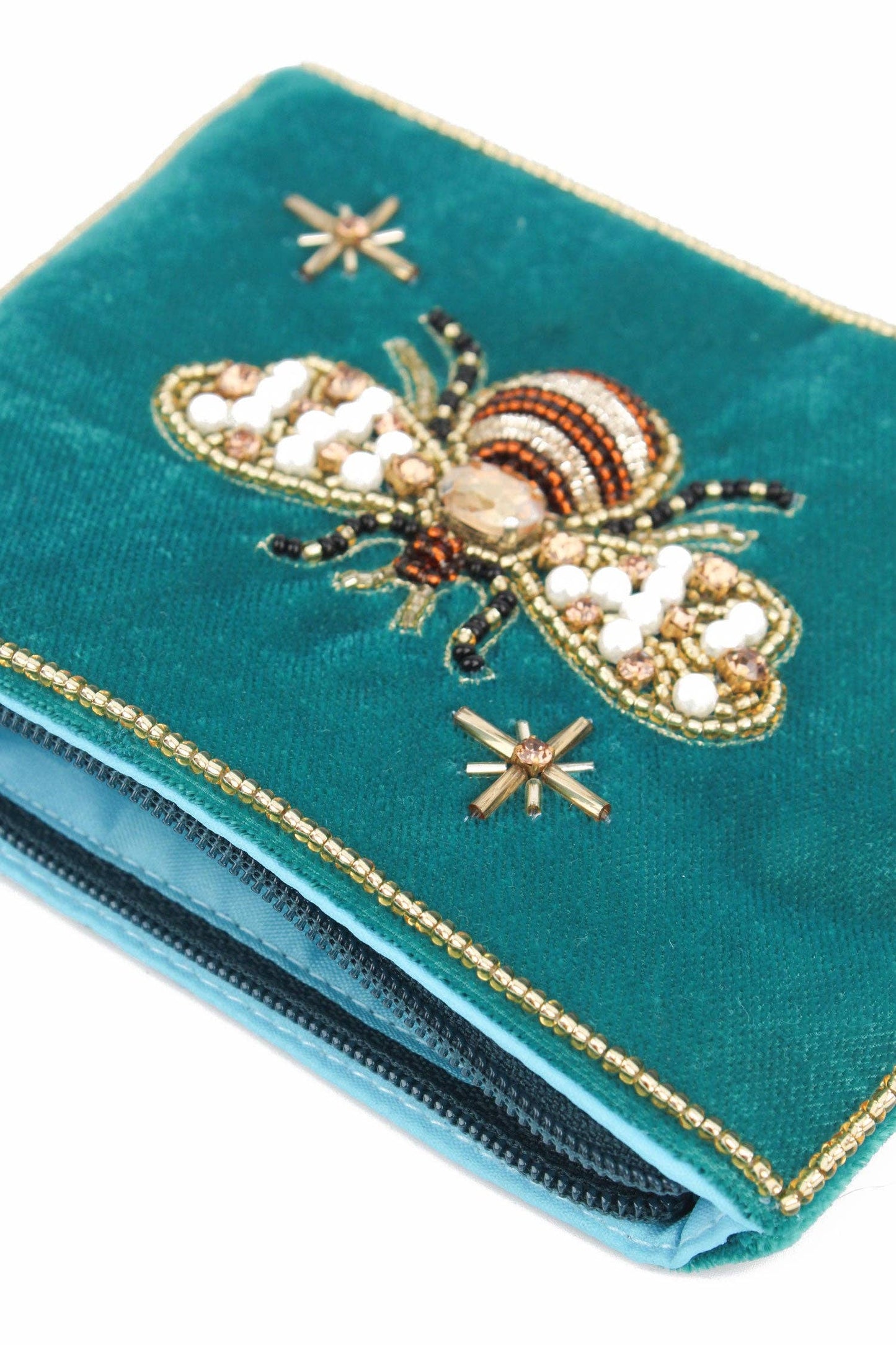 My Doris - TEAL GOLDEN BEE SMALL VELVET POUCH