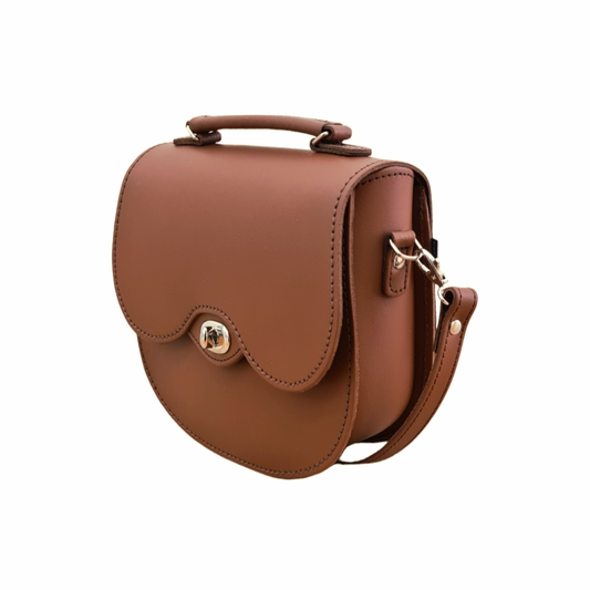 Zatchels - Handmade Leather Twist Lock Saddle Bag in Chestnut