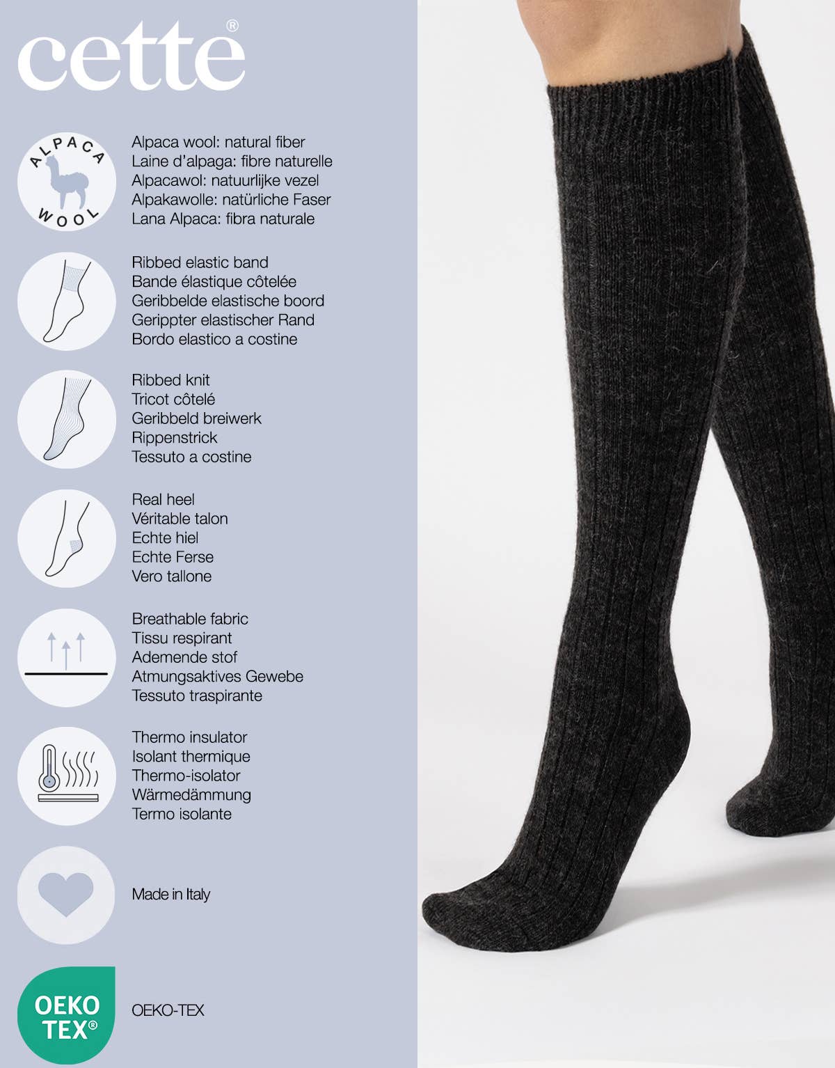 Cette - Wool knee high socks, Alpaca wool socks, Winter Socks, gift: Dark Grey / One Size