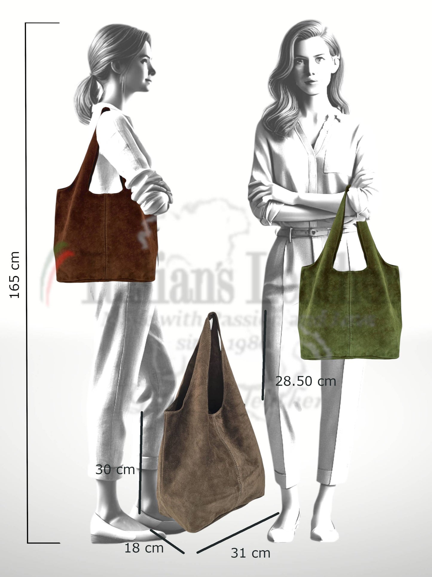 ITALIAN'S LEATHER - Giannina 221024 Suede Leather Shoulder Bag: Green