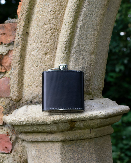 6oz Hip Flask in Genuine Real Leather Wrap