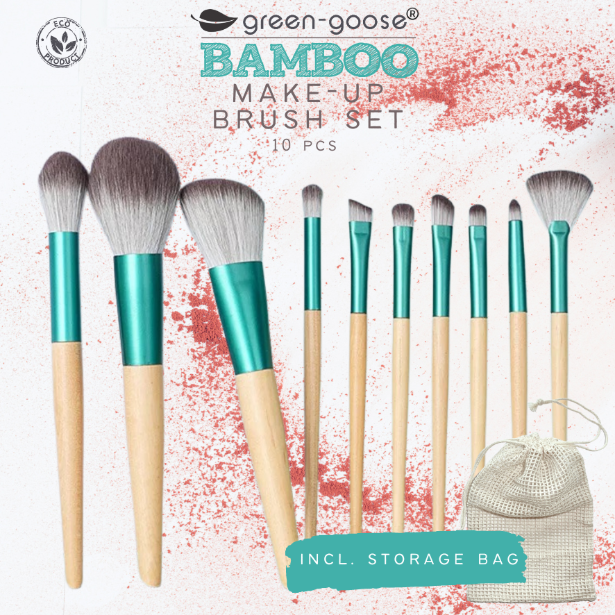 Eco Make Up Brush Set with Bag | 10 pieces | Green Goose