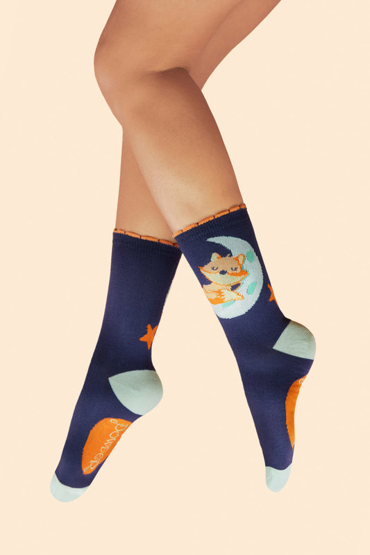 Dreaming Fox Ladies Ankle Socks in Navy