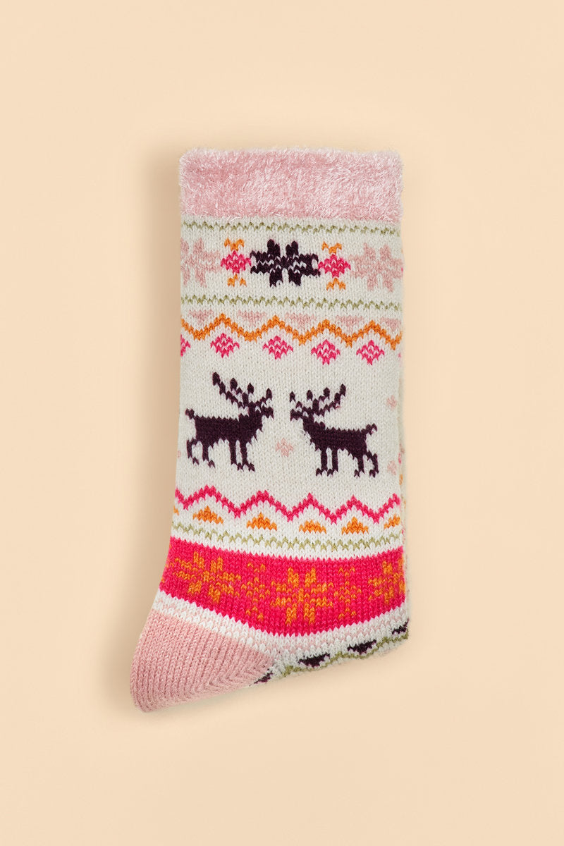 Fair Isle Reindeer Cosy Socks - Petal Pink