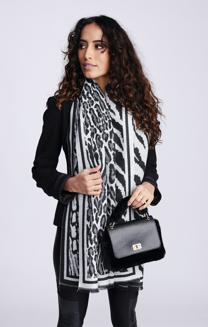 The Denzel Scarf - Black & Grey Animal Print Winter Scarf