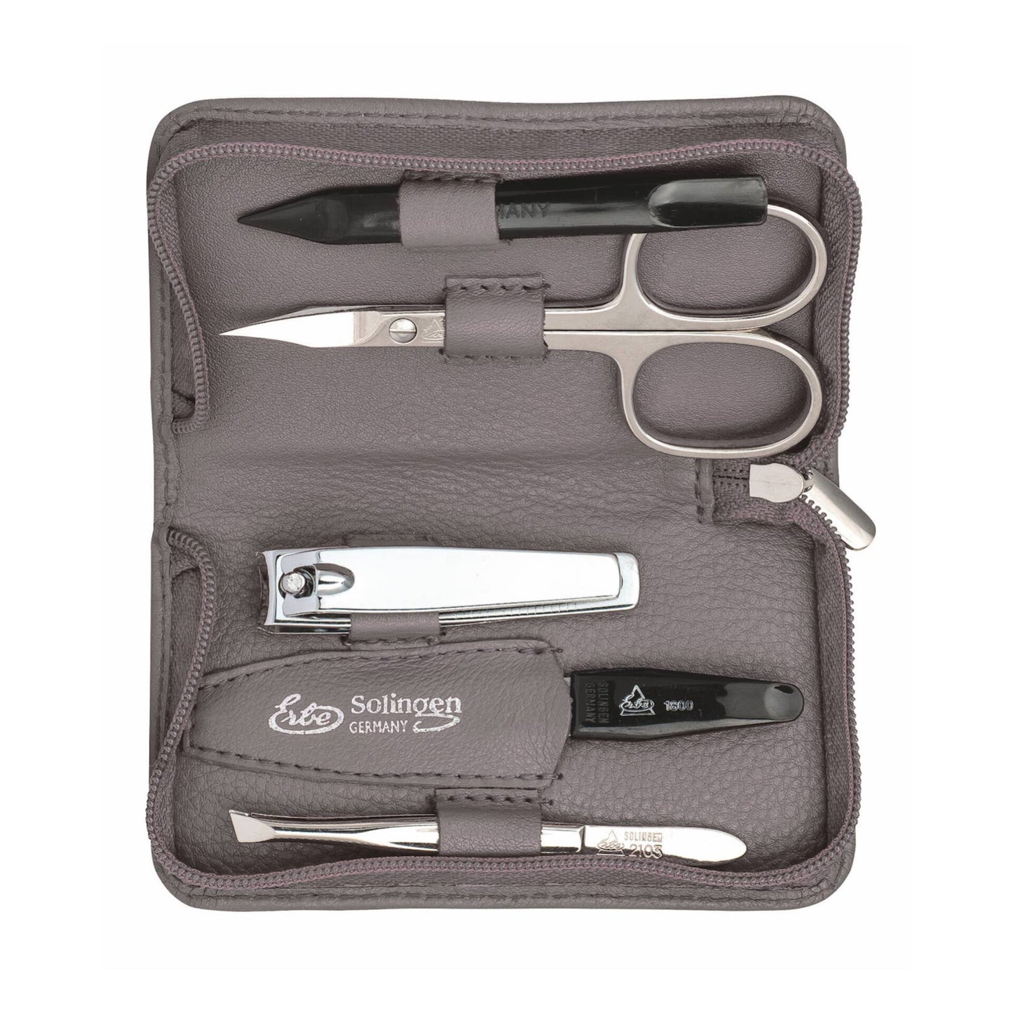 Croll & Denecke - Nail Manicure Set, 5-piece High-quality Leather Zip Case in Grey