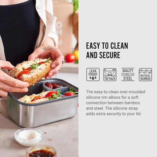 Stainless steel lunchbox with sandwich inside