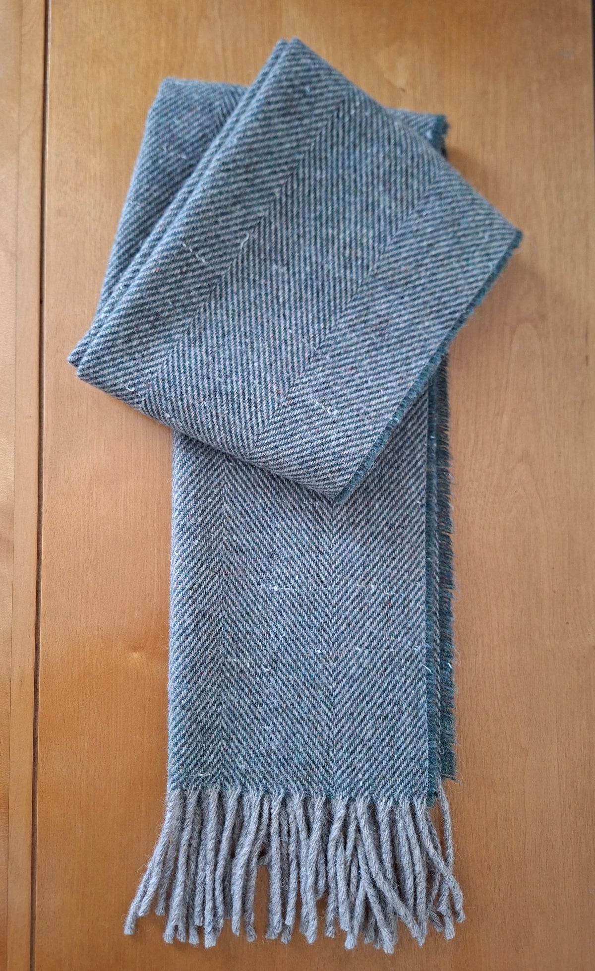 McNutt FOREVER recycled Merino wool Cypress Herringbone scarf in green and grey