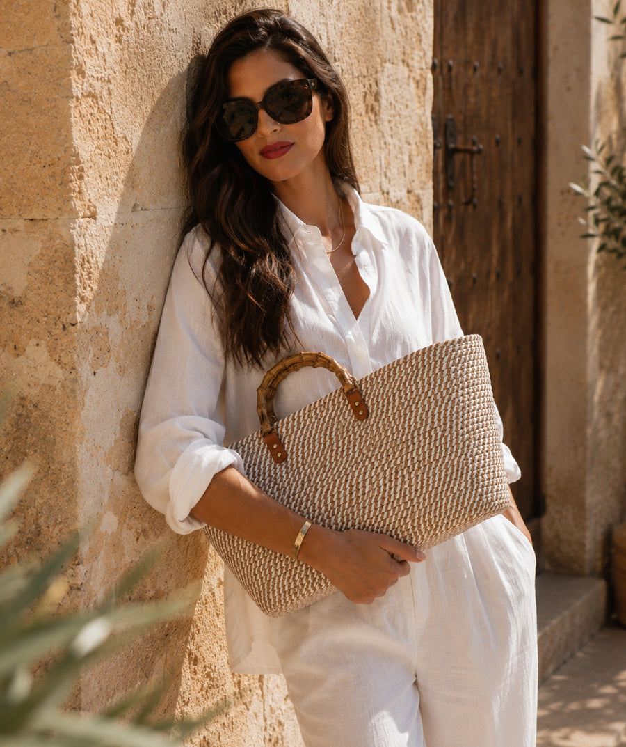 Pia Rossini - Narina Basket Bag - Tan/White