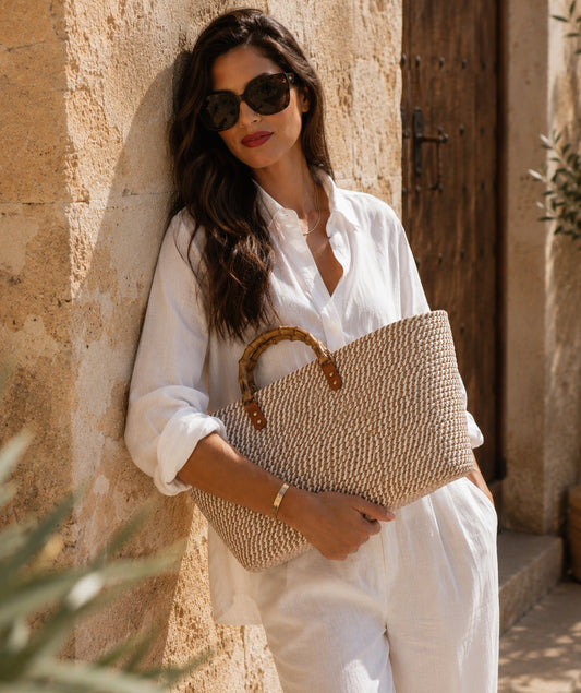 Pia Rossini - Narina Basket Bag - Tan/White