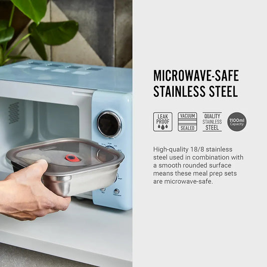 Microwavable Stainless Steel Lunch Box - Small Square, 1.1l