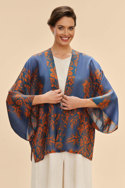 Denim Tapestry Kimono Jacket - Powder Design
