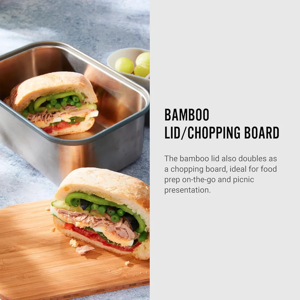 Lunch Box - Stainless Steel Airtight Sandwich Box with Bamboo Lid - Olive