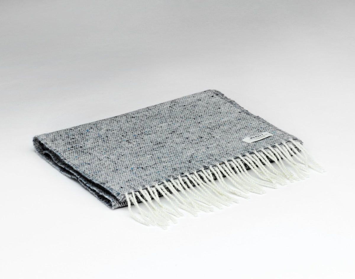 McNutt Donegal lambswool tweed scarf in Donkey Grey folded