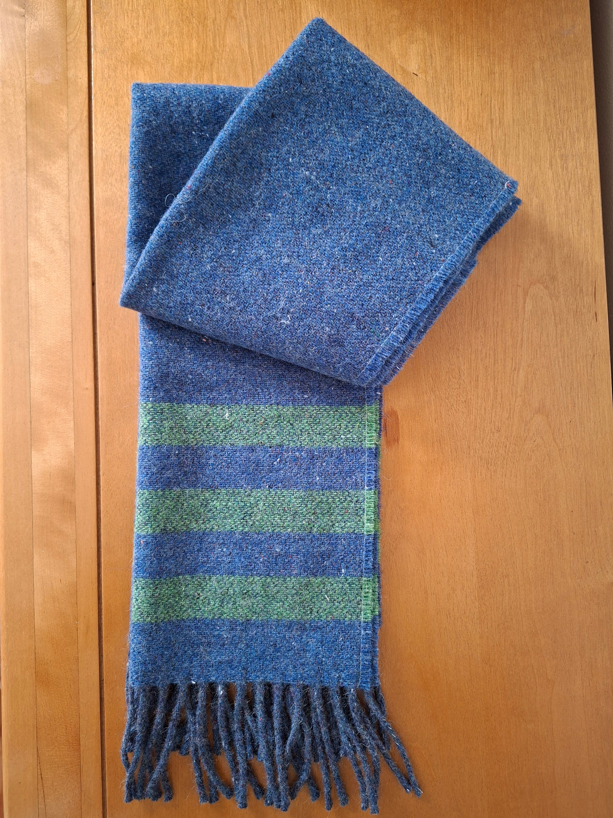 McNutt FOREVER Ocean Stripe recycled Merino wool scarf in blue and green