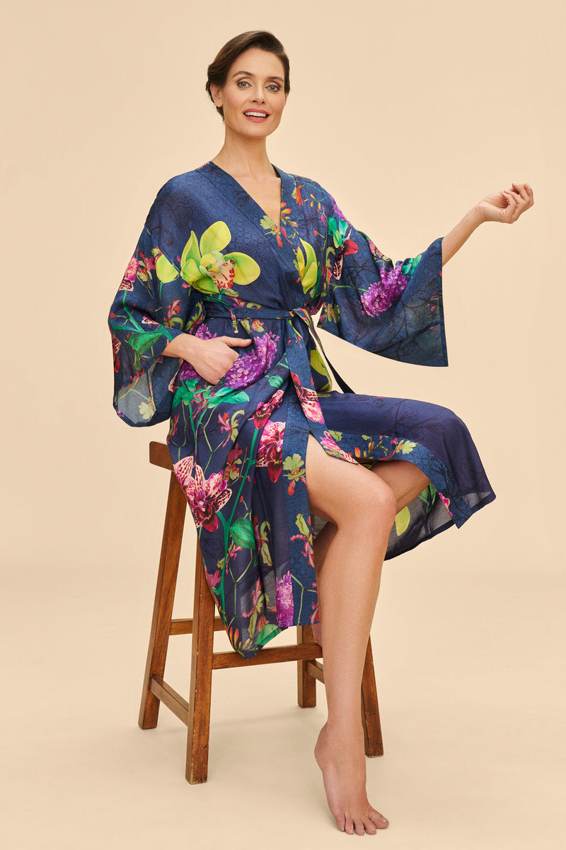 Exotic Evening in Ink Kimono Gown