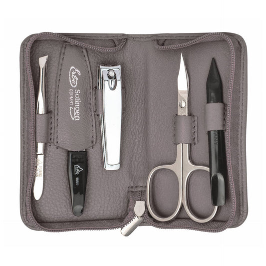 Croll & Denecke - Nail Manicure Set, 5-piece High-quality Leather Zip Case in Grey