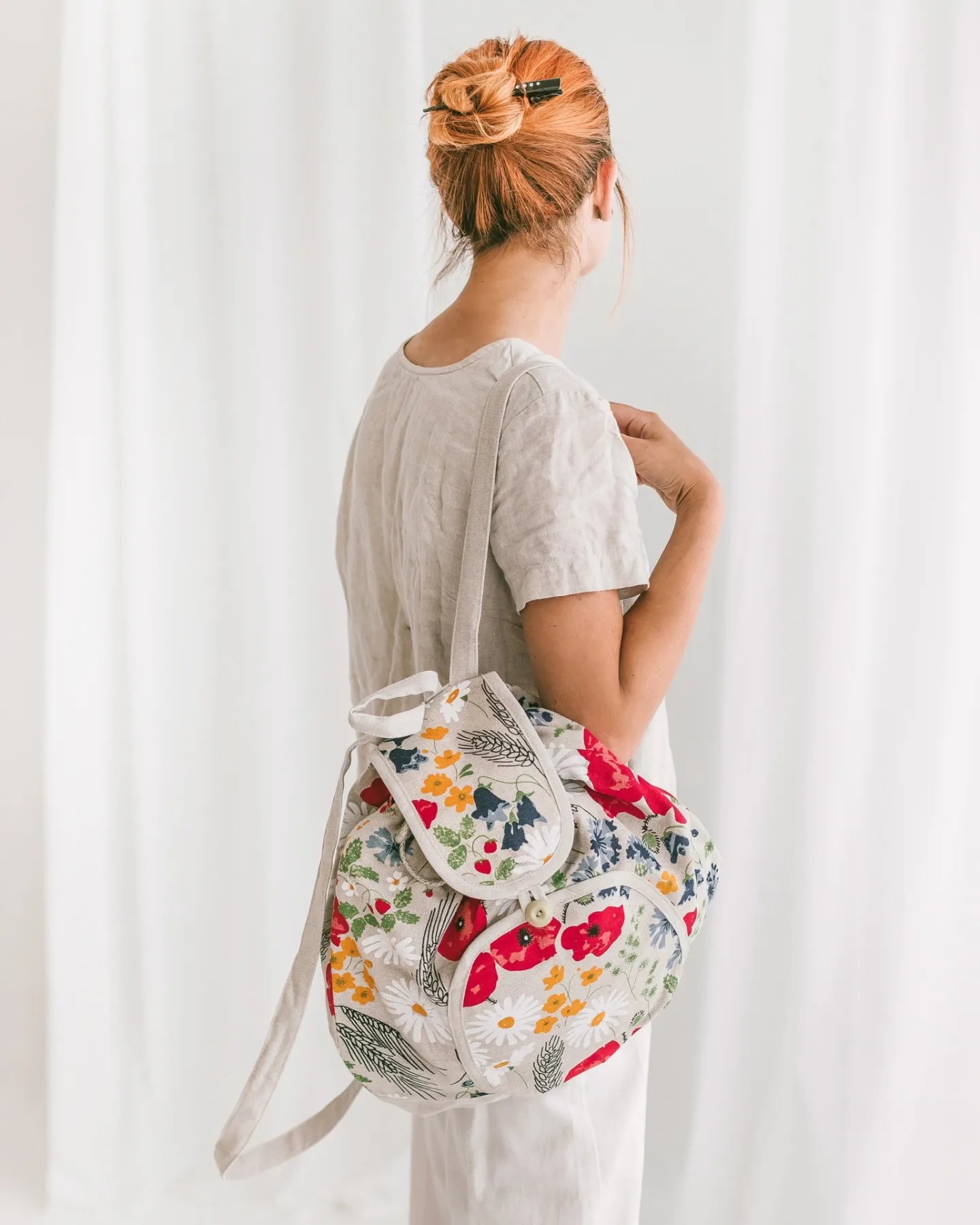 Linen Backpack with Wild Flowers Women’s Boho Rucksack by SaVa Seasons