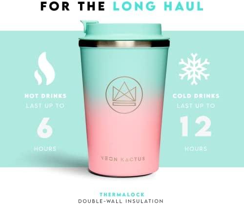 Neon Kactus Reusable Vacuum Insulated Coffee Cup/Travel Mug - 380 ml - Diamond Parrot Accessory Emporium