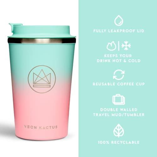 Neon Kactus Reusable Vacuum Insulated Coffee Cup/Travel Mug - 380 ml - Diamond Parrot Accessory Emporium