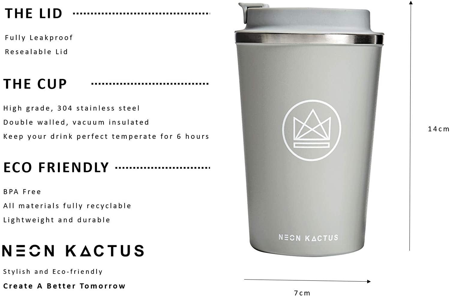 Neon Kactus Reusable Vacuum Insulated Coffee Cup/Travel Mug - 380 ml - Diamond Parrot Accessory Emporium