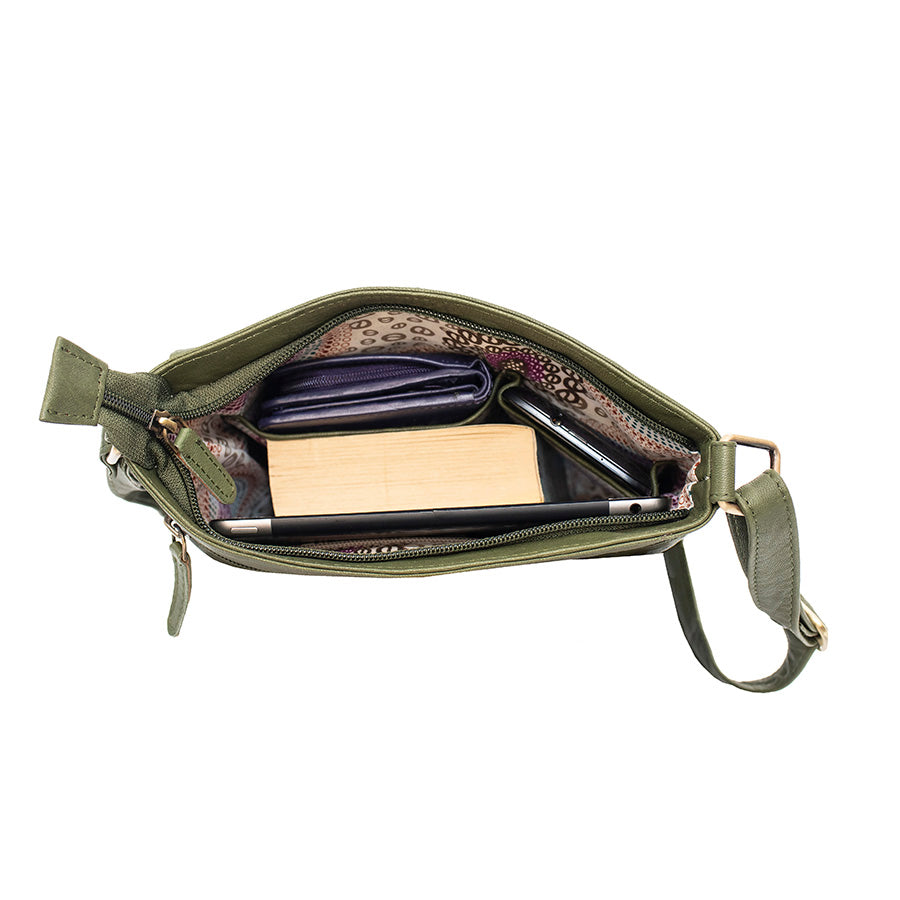 Crumble Crossbody Handbag (6550) in Sage | Real Leather