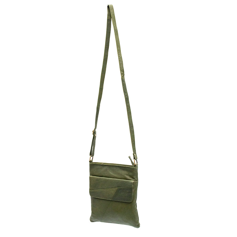 Crumble Crossbody Handbag (6550) in Sage | Real Leather