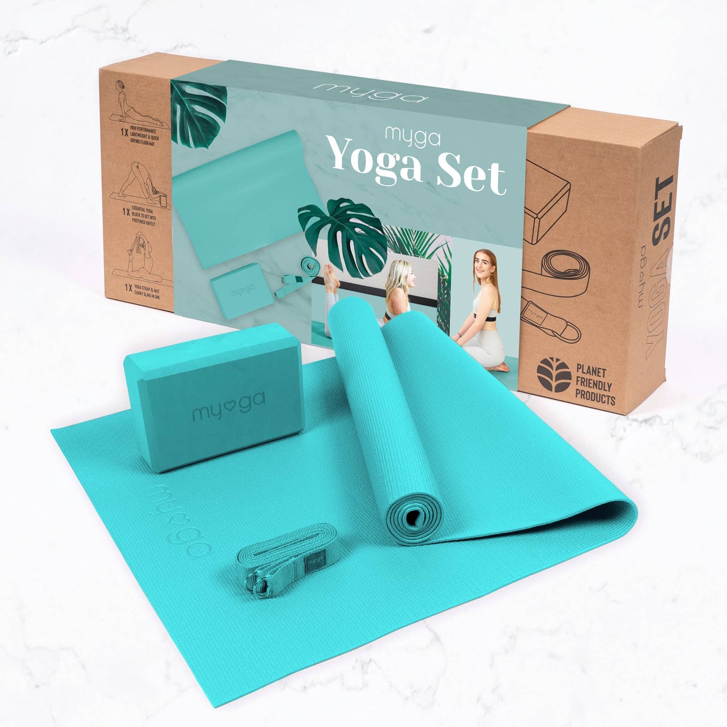 Yoga Starter Kit in Torquoise, Mat, Block and Strap