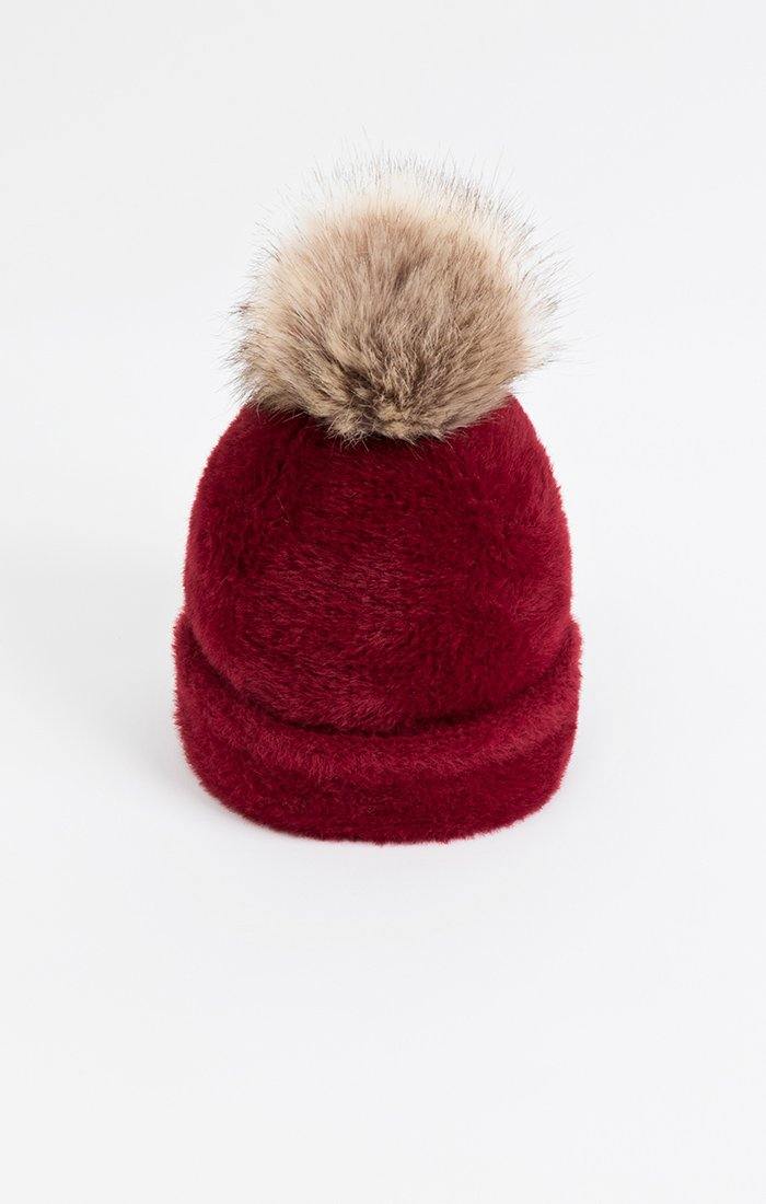 Red Beanie Faux Fur Hat by Pia Rossini - Diamond Parrot Accessory Emporium