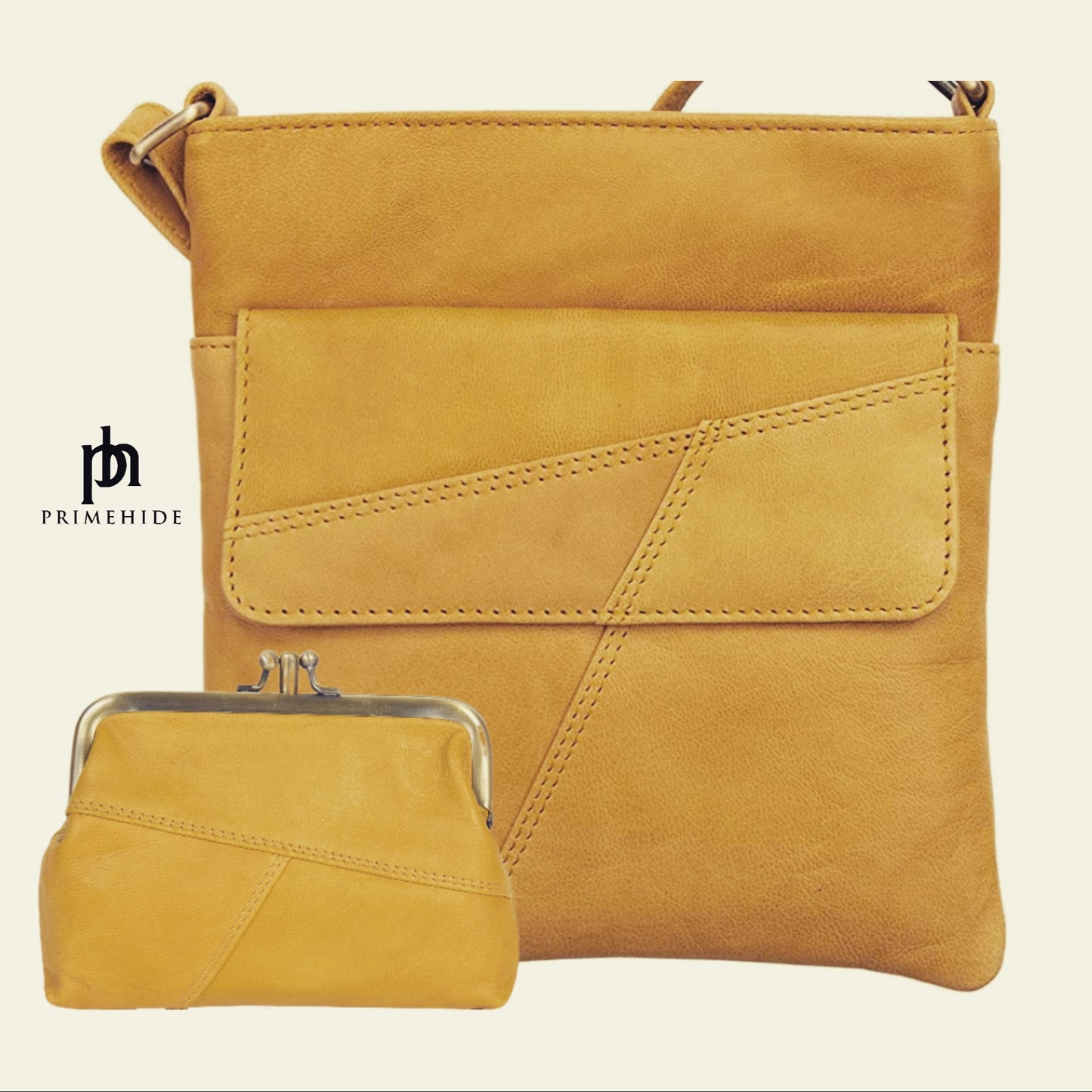 Crumble Crossbody Handbag (6550) in Mustard | Real Leather