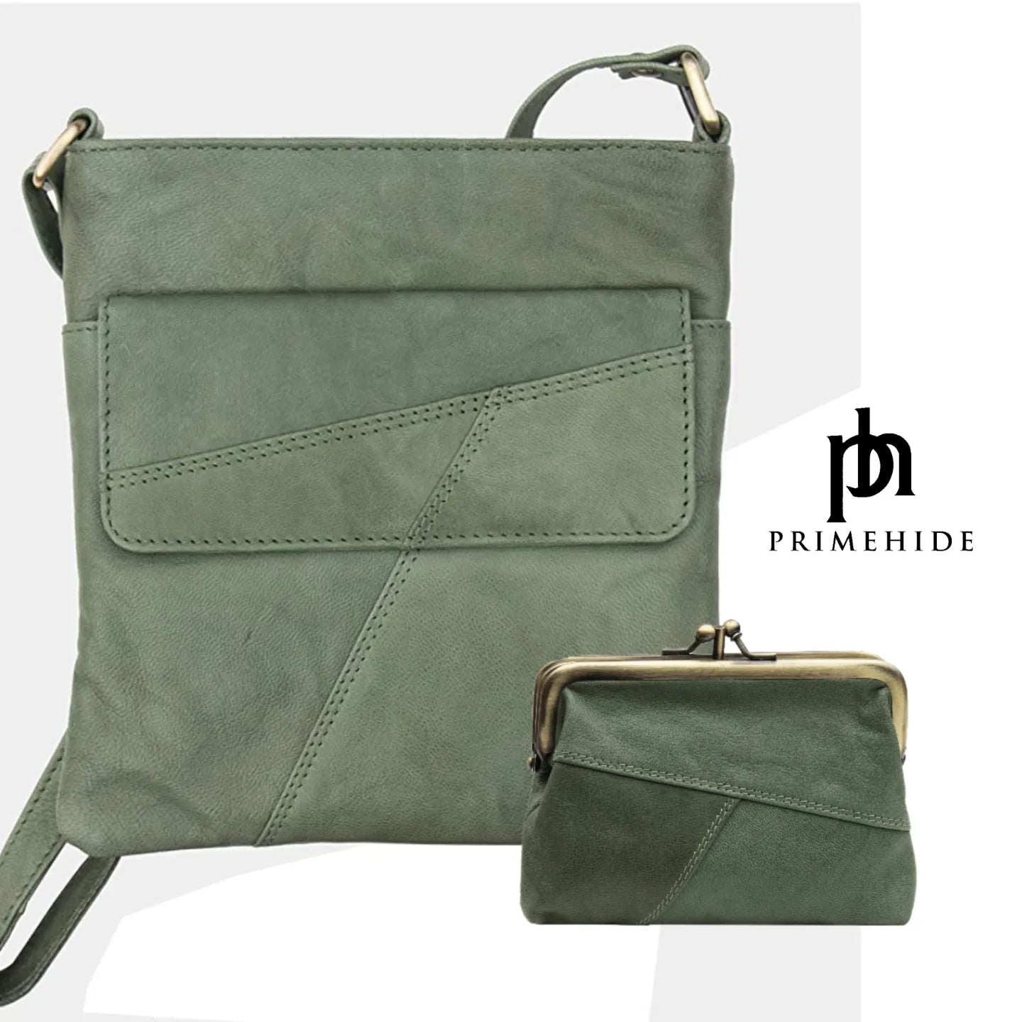 Crumble Crossbody Handbag (6550) in Sage | Real Leather