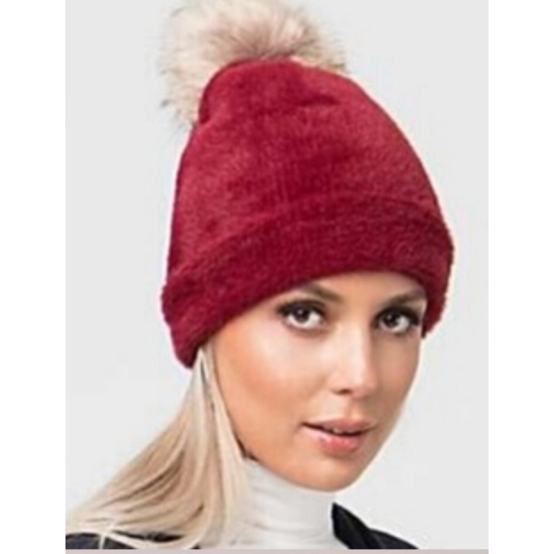 Red Beanie Faux Fur Hat by Pia Rossini - Diamond Parrot Accessory Emporium