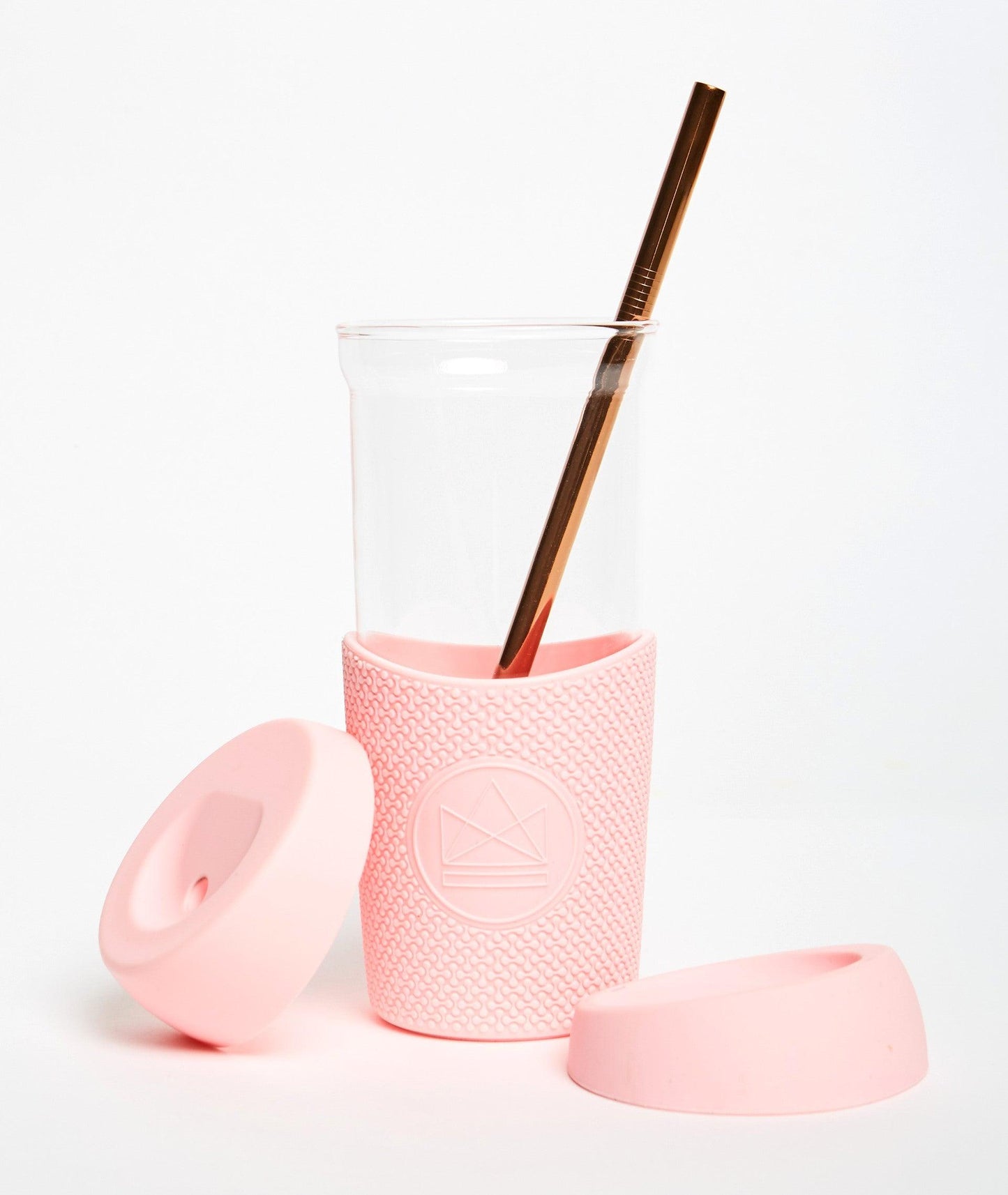 Glass Smoothie Cup (20 oz) by Neon Kactus, 2 lids, metal straw - Diamond Parrot Accessory Emporium