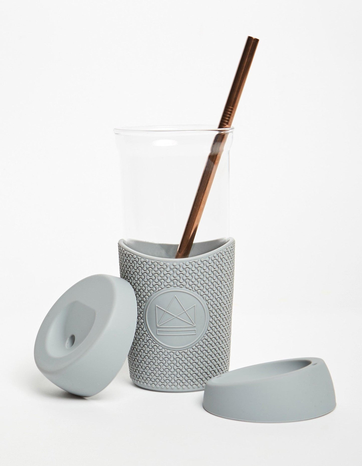 Glass Smoothie Cup (20 oz) by Neon Kactus, 2 lids, metal straw - Diamond Parrot Accessory Emporium